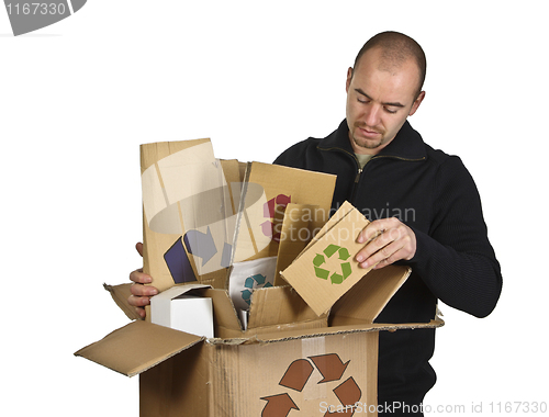 Image of man recycling cardboard