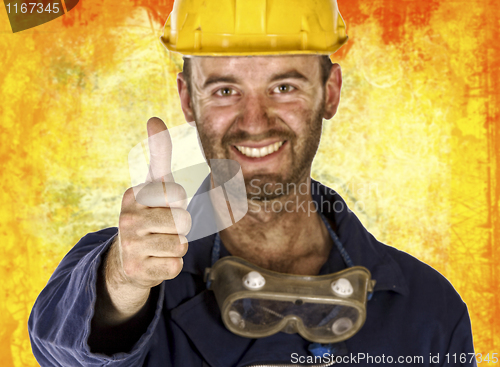 Image of confident labourer thumn up