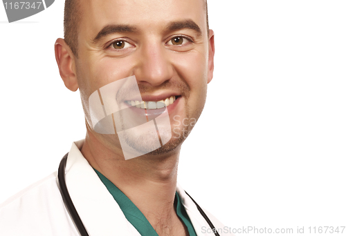 Image of closeup medic portrait on white