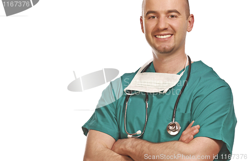 Image of confident young doctor on white