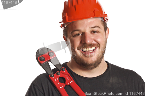 Image of handyman smile and tool