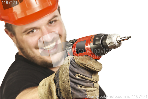 Image of closeup on handyman with drill