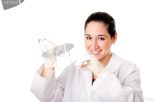 Image of Medical science - Researcher pipetting