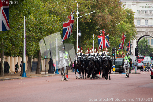 Image of Horse Guards and Police Escort in The Mall