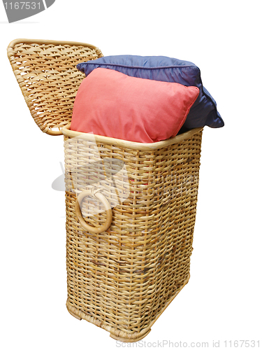 Image of Two Cushions in a cane Hamper