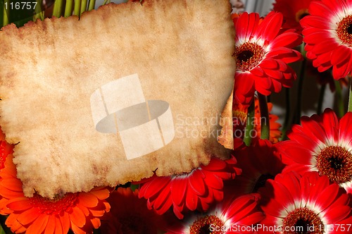 Image of Parchment on flowers retro letter background