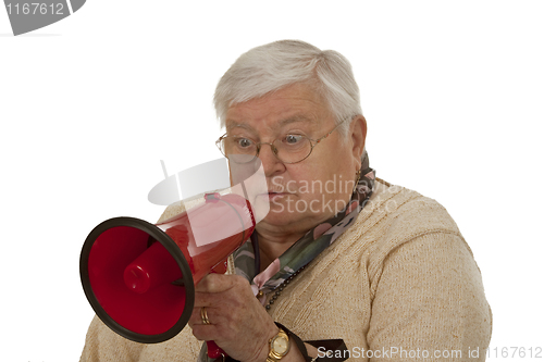 Image of Female senior with megaphone