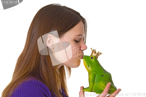 Image of Beautiful woman with frog prince