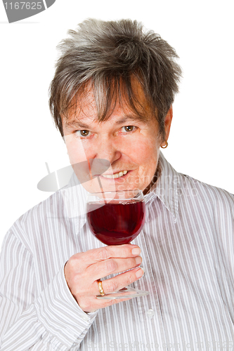 Image of Female senior with glass wine