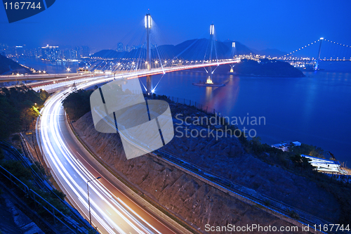 Image of Ting Kau Bridge in Hong Kong at night 