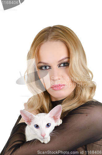 Image of woman with oriental shorthair cat