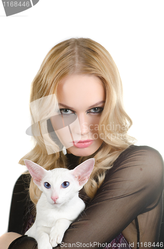 Image of woman with oriental shorthair cat