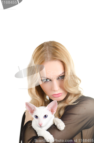 Image of woman with oriental shorthair cat