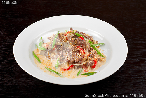 Image of sliced beef roasted with vegetables