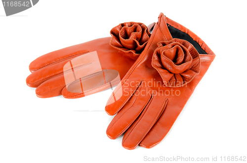 Image of Red female leather gloves
