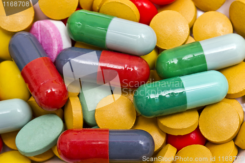 Image of Multi color pills closeup