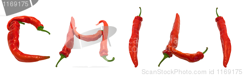 Image of CHILI text composed of chili peppers