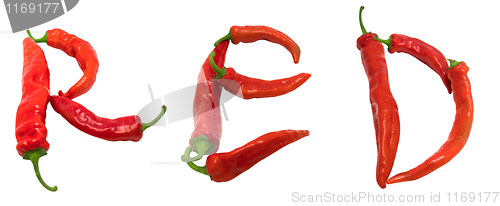 Image of RED text composed of chili peppers