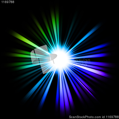 Image of Green, blue and lilac Beams of light