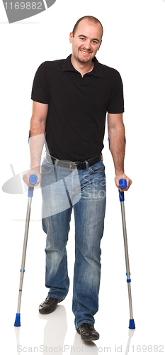 Image of man with crutch