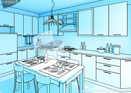 Image of blue kitchen illustration
