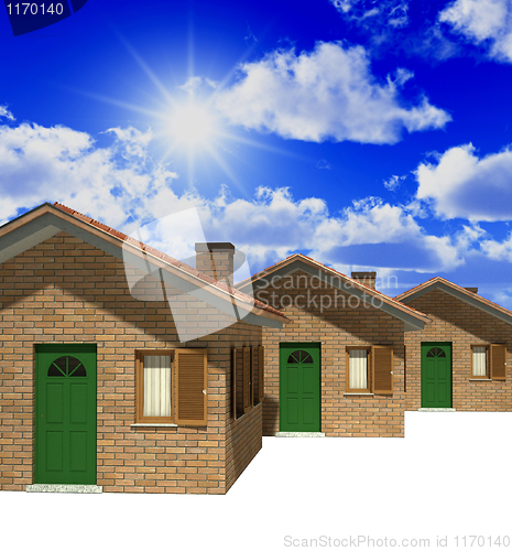 Image of houses model 3d and sky