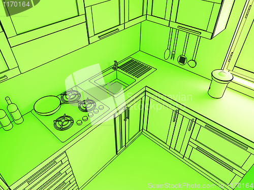 Image of green kitchen 3d