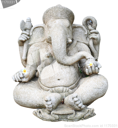 Image of   stone sculpture of indian god ganesh on white 