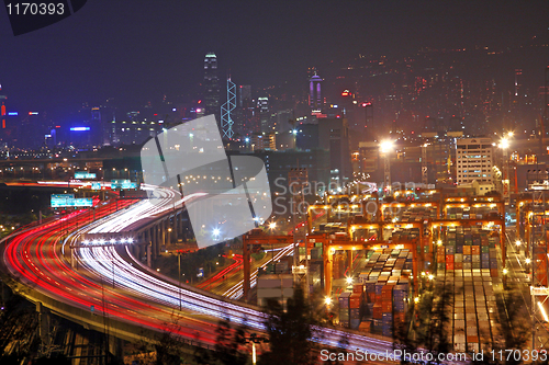 Image of traffic in Hong Kong at night 