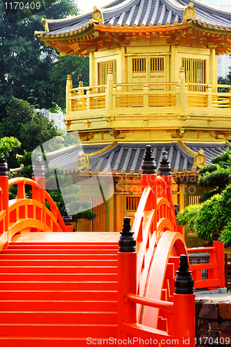 Image of oriental golden pavilion of Chi Lin Nunnery and Chinese garden, 