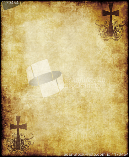 Image of old parchment paper with cross