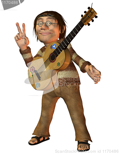 Image of Man with a guitar and Peace Message