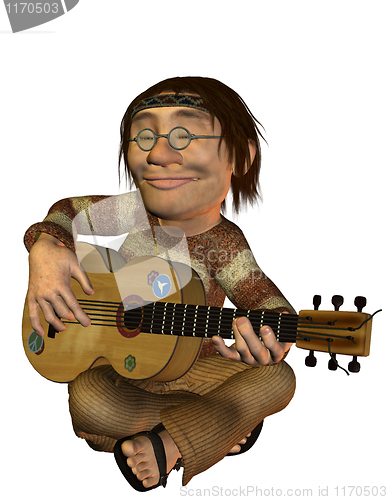 Image of sitting hippie playing guitar