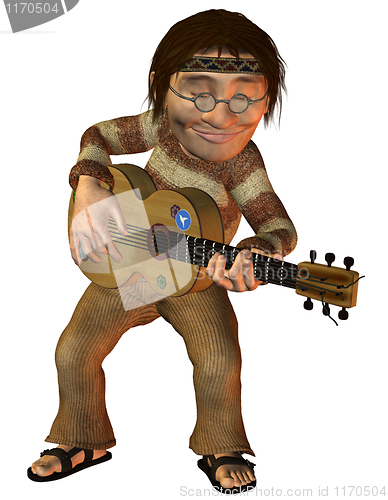 Image of dancing hippie playing guitar