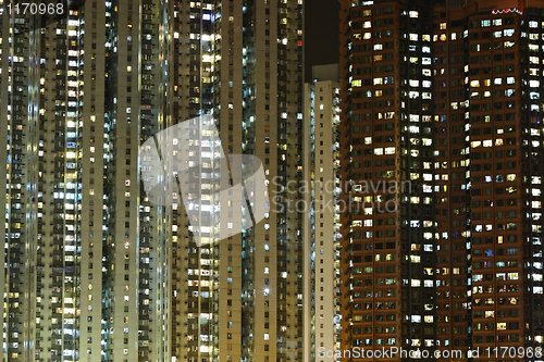 Image of apartment building at night