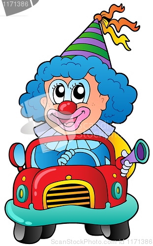 Image of Cartoon clown driving car