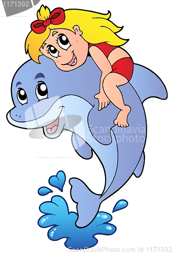 Image of Girl sitting on dolphin