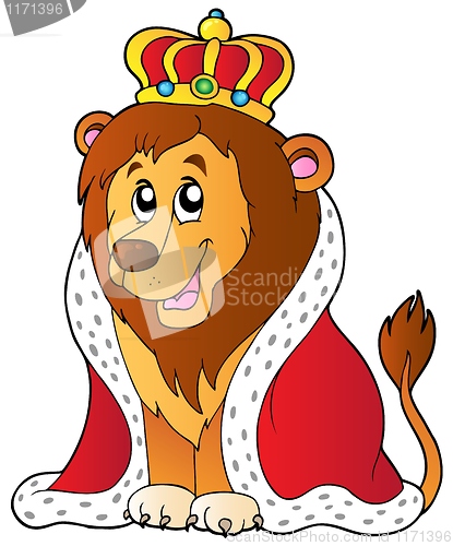 Image of Cartoon lion in king outfit