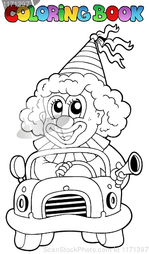 Image of Coloring book with clown in car