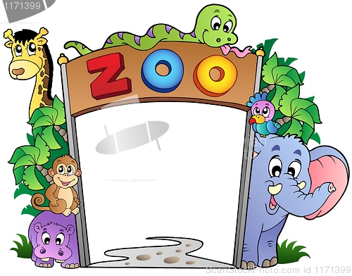 Image of Zoo entrance with various animals