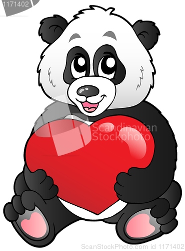 Image of Cartoon panda holding red heart