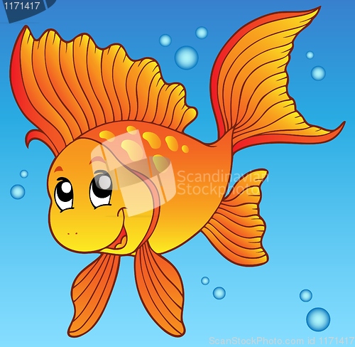 Image of Cute goldfish in water