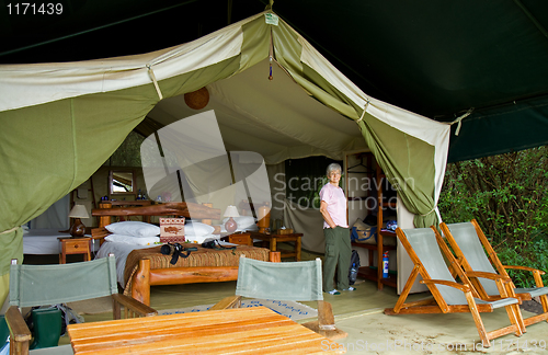 Image of Woman in safari tent on Masai Mara