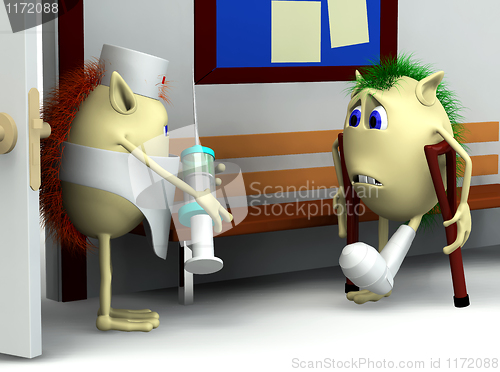 Image of 3d character  and doctor in the hospital