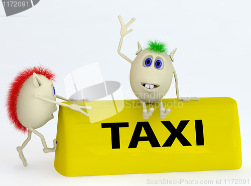 Image of 3d  model of the taxi symbol with puppets