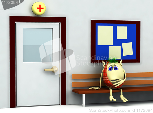 Image of 3d character  having teeth pain in hospital