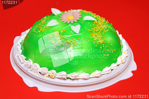 Image of sweet cake with green jelly