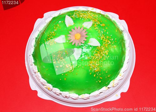 Image of sweet cake with green jelly