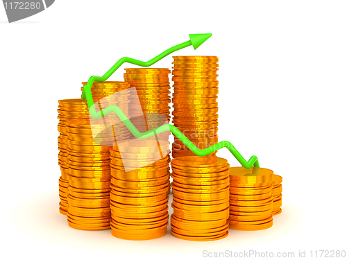 Image of Growth and success: green graph over coins stacks