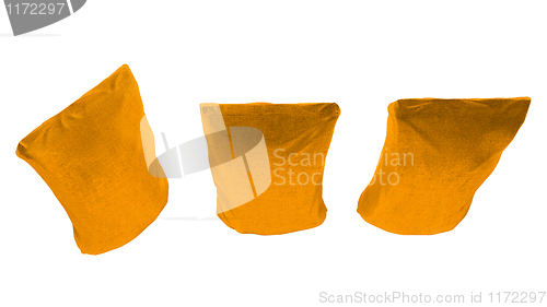 Image of Top view of 3 Golden sacking packages for coffee 
